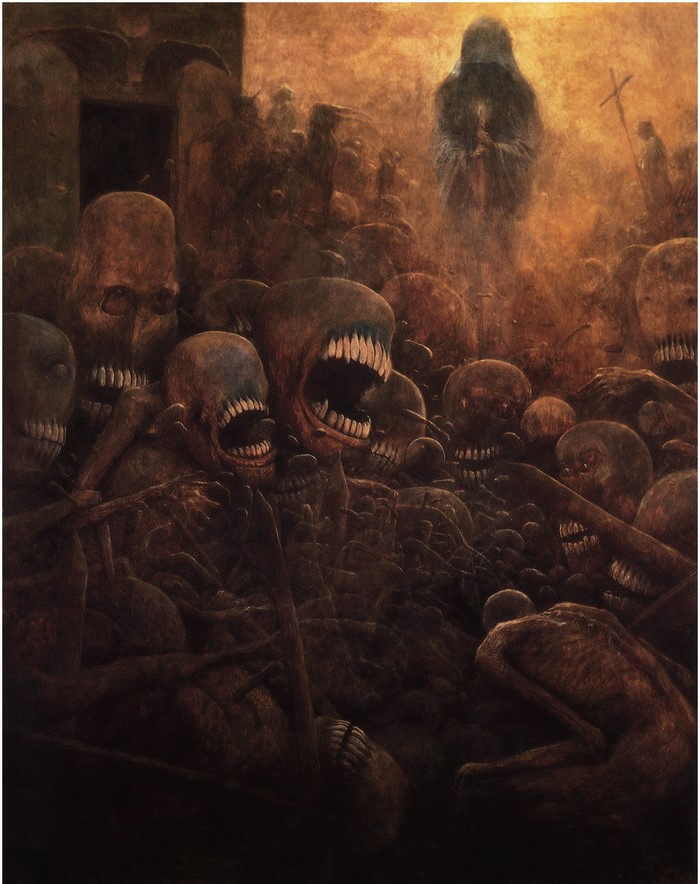 Painting of a macabre scene by Zdzisław Beksiński