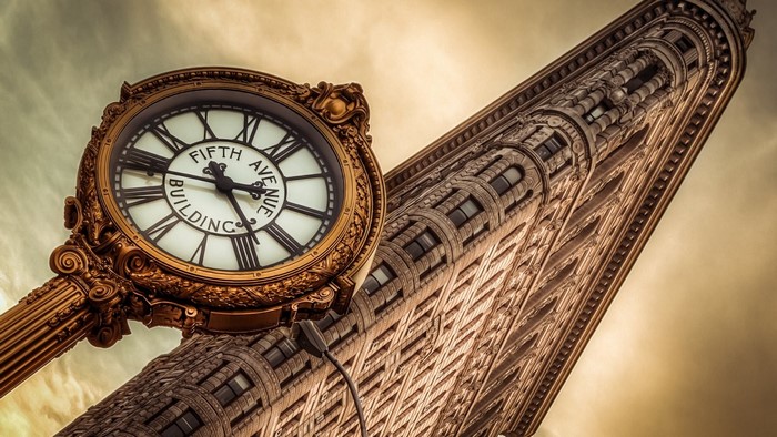 Fifth Avenue Building clock and Flatiron Building