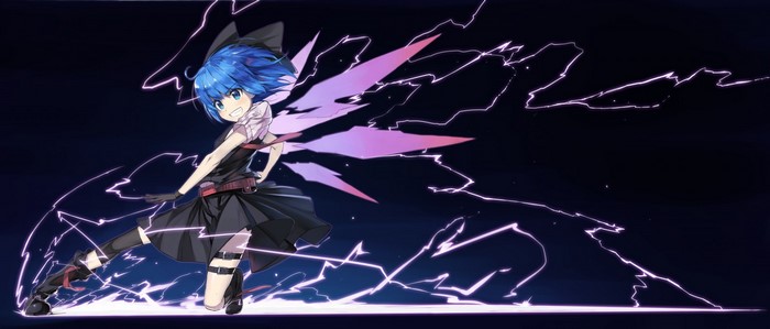 Cirno from Touhou Project with wings and lightning