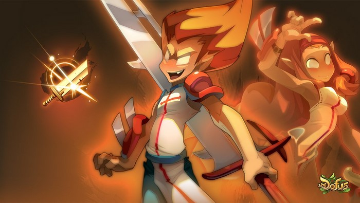 Two characters from Dofus with swords