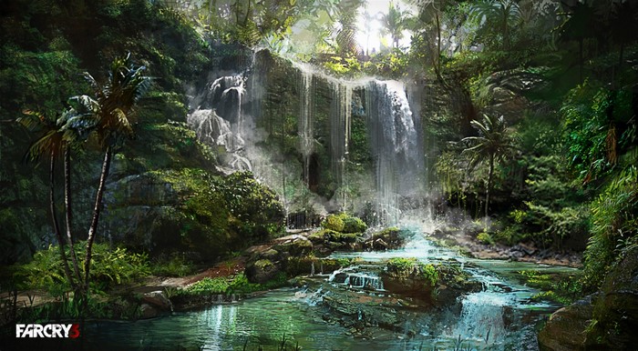 Waterfall in a dense jungle, Far Cry 3
