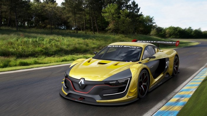 Yellow Renault Sport racing car on a track