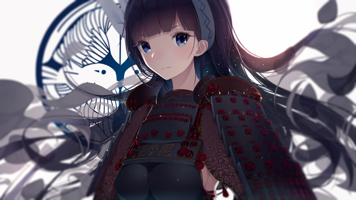Anime girl in samurai armor with blue eyes