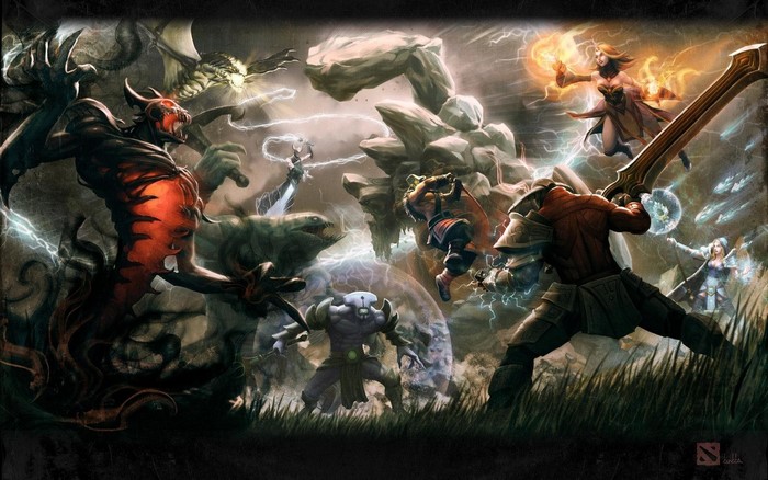 Dota 2 characters in a battle scene