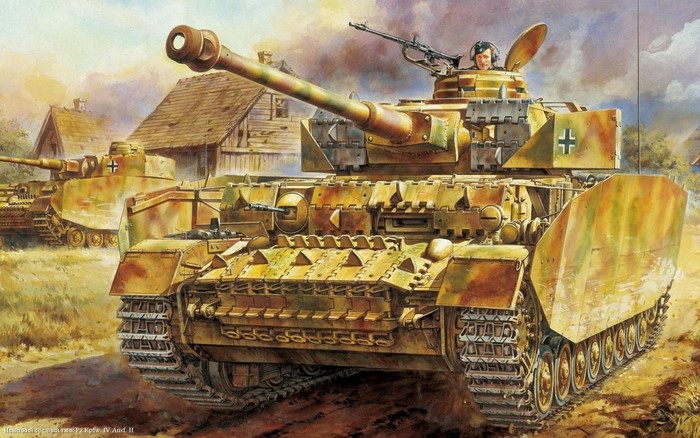 German Panzer IV tanks in a village setting