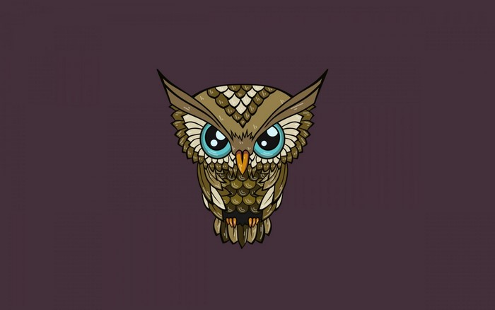 Cartoon owl with blue eyes and brown feathers