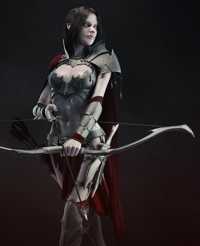 Dark Elf Woman with Bow and Arrows