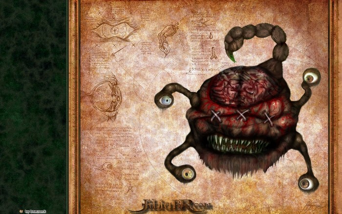Tibia creature illustration with anatomical drawings