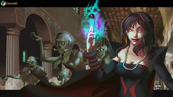 Woman controlling zombies in Tibia
