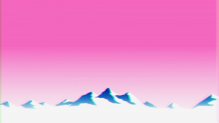 Glitch art mountains with pink sky
