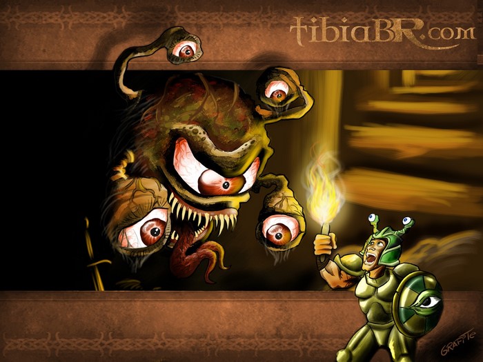 Monster and warrior in TibiaBR.com illustration