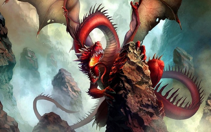 Red Dragon perched on a rocky outcrop