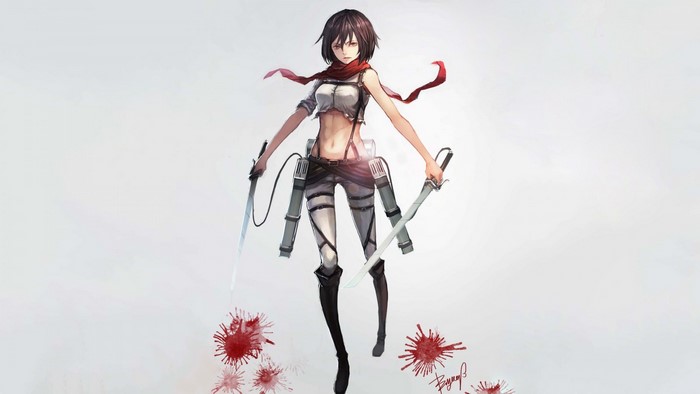 Mikasa Ackerman from Attack on Titan with swords