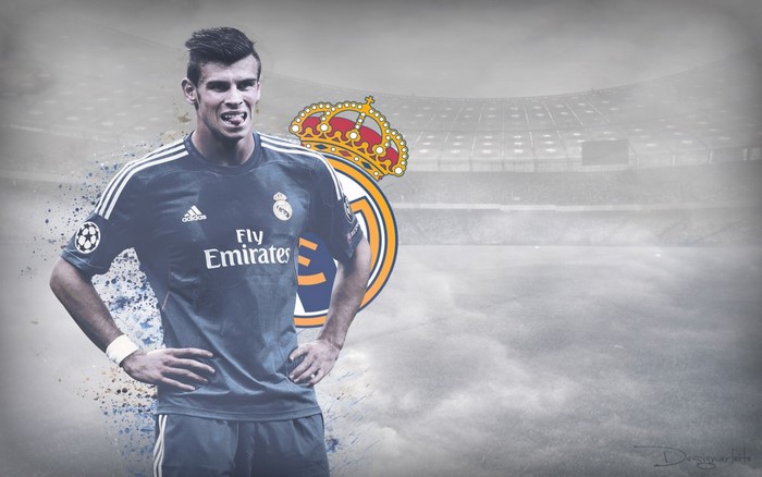 Gareth Bale in Real Madrid kit with stadium background