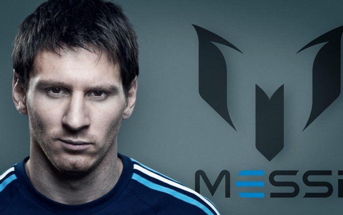 Lionel Messi with his logo