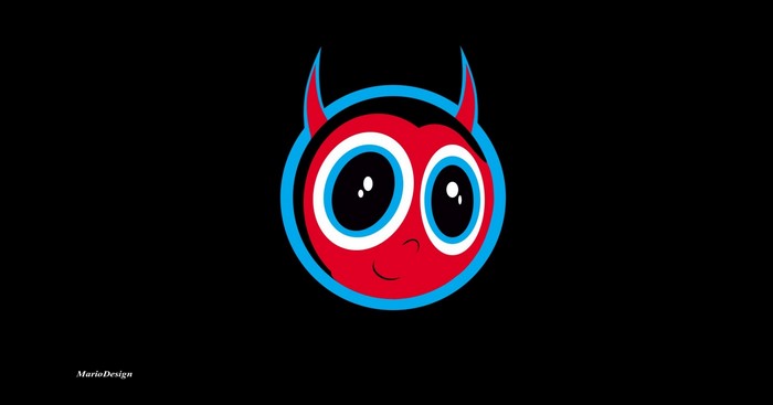 Red devil logo with blue outline
