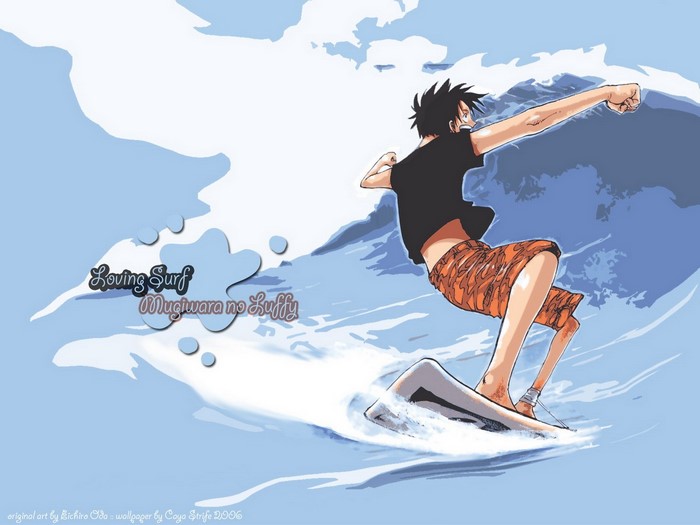 Monkey D. Luffy surfing in One Piece
