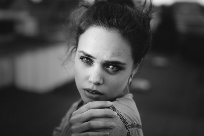 Monochrome portrait of a young woman