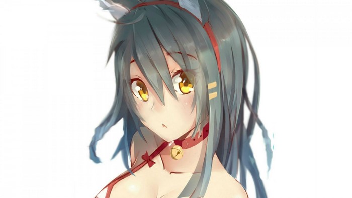 Anime girl with cat ears and collar