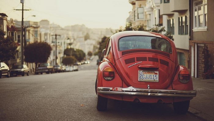 Red Volkswagen Beetle on a San Francisco Street