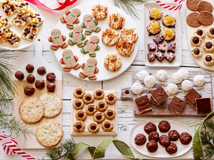 Assortment of holiday cookies and chocolates