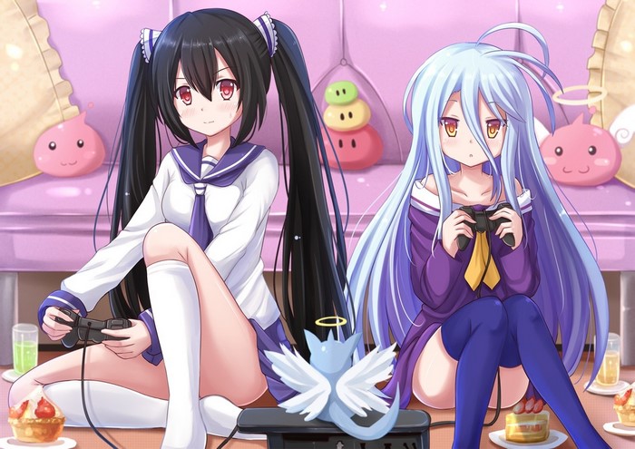 No Game No Life - Shiro and Dark Hair Girl Gaming