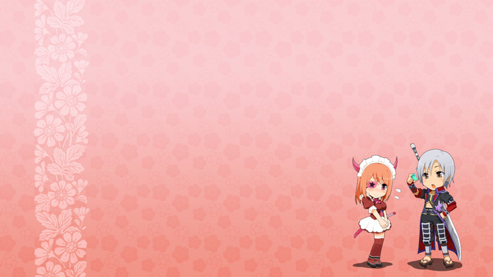 Chibi characters with floral pattern