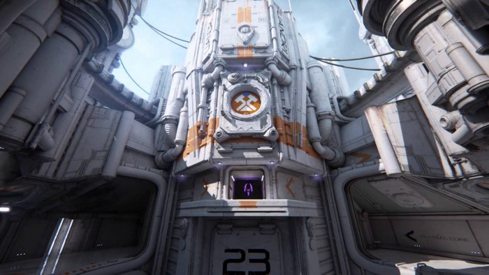 Unreal Tournament industrial structure with orange accents