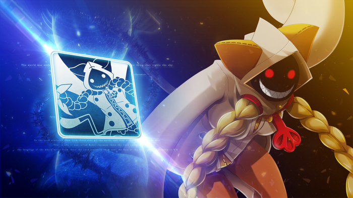 Taokaka from Blazblue with a character card