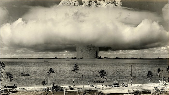 Atomic bomb test explosion over the ocean