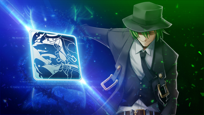 Blazblue character with a card