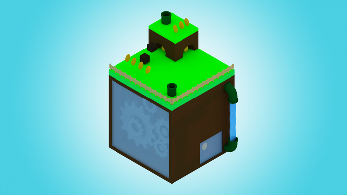Isometric Super Mario World block with gears and water