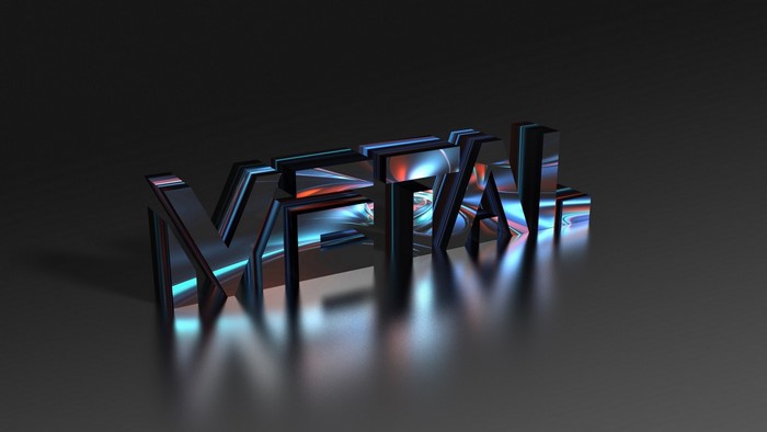 The word METAL in 3D chrome lettering