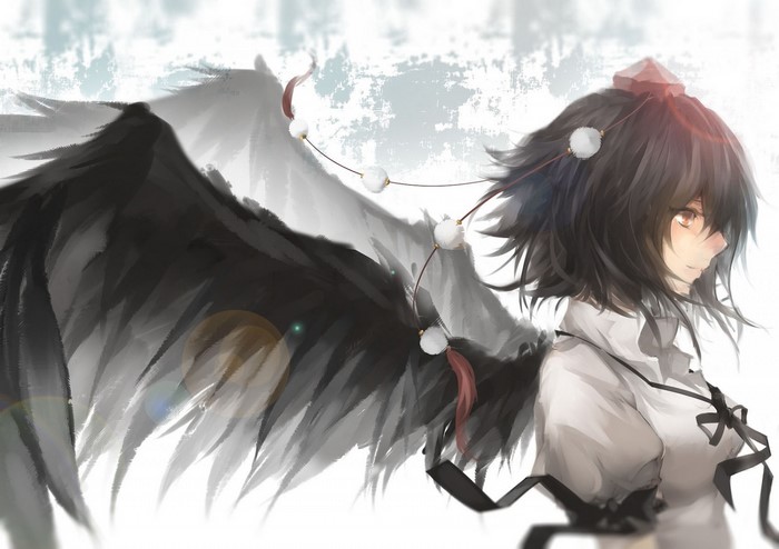 Shameimaru Aya from Touhou with black wings