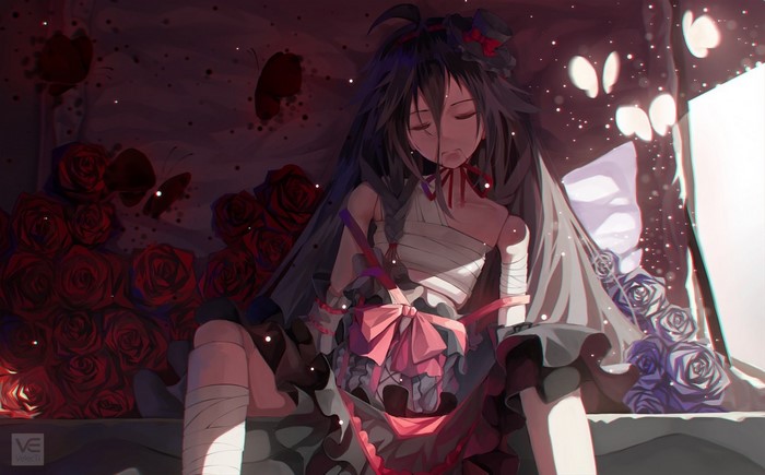 IA Vocaloid doll with roses and butterflies