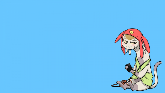 Meow from Space Dandy sitting and using a phone