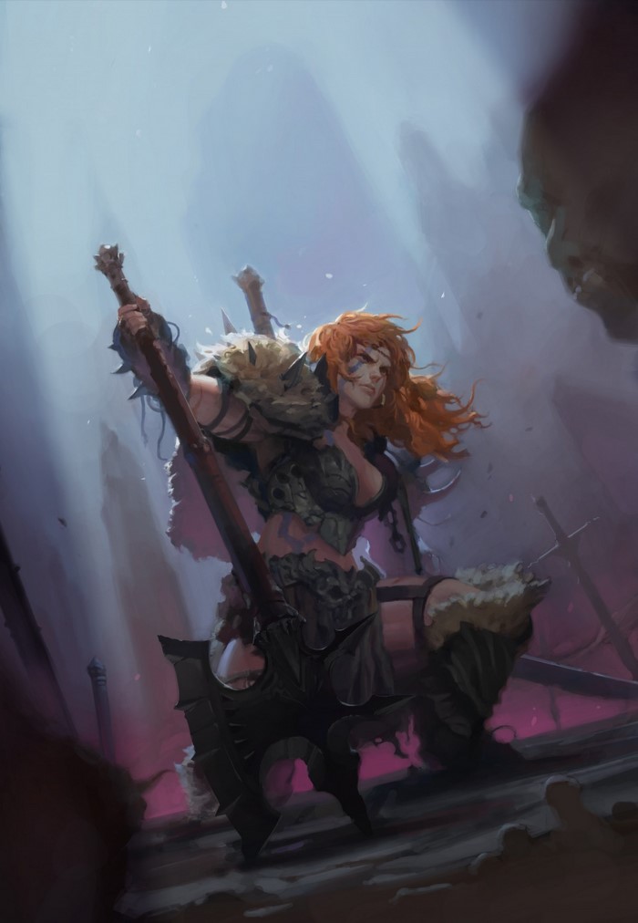 Barbarian warrior with axe in fantasy setting