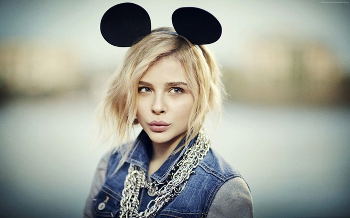 Chloe Moretz wearing Mickey Mouse ears and chains