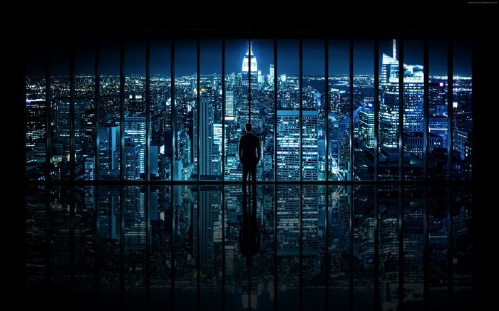 Man overlooking Gotham City at night