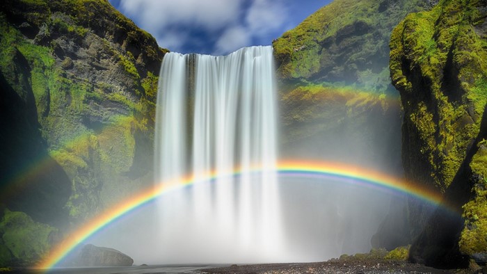 Waterfall with Rainbow in Iceland