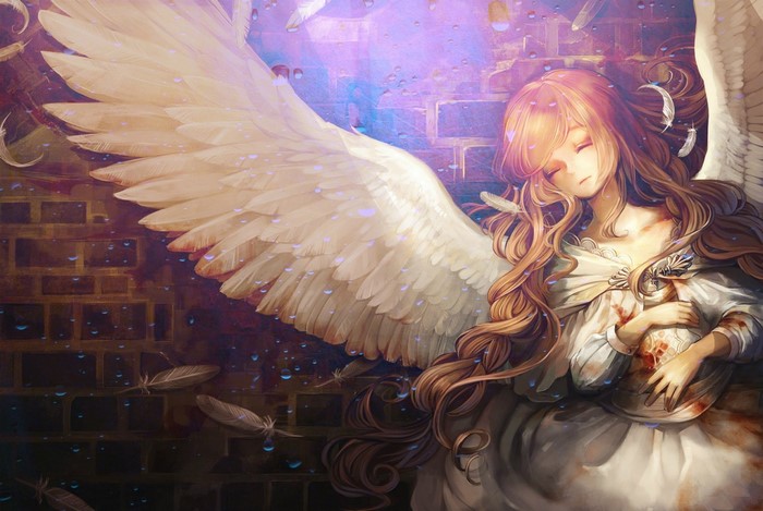 Anime angel with wings holding a jar