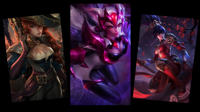 Miss Fortune, Evelynn, and Akali from League of Legends