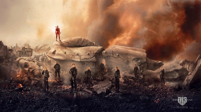 Mockingjay - Part 2: Katniss and soldiers in ruins