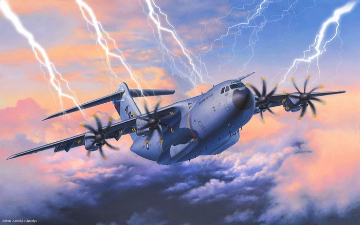 Airbus A400M Atlas in a thunderstorm