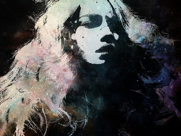 Woman's face with cosmic hair, digital art