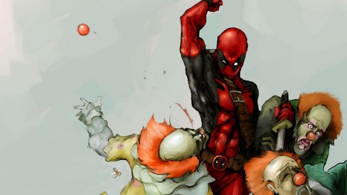 Deadpool fighting clowns