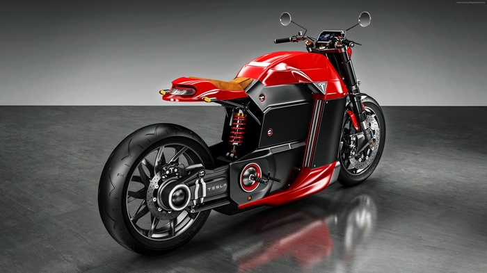 Red and black Tesla electric motorcycle