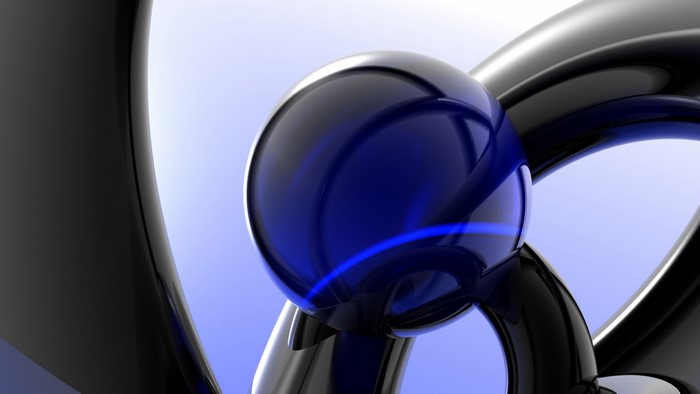 Abstract blue sphere and black curves