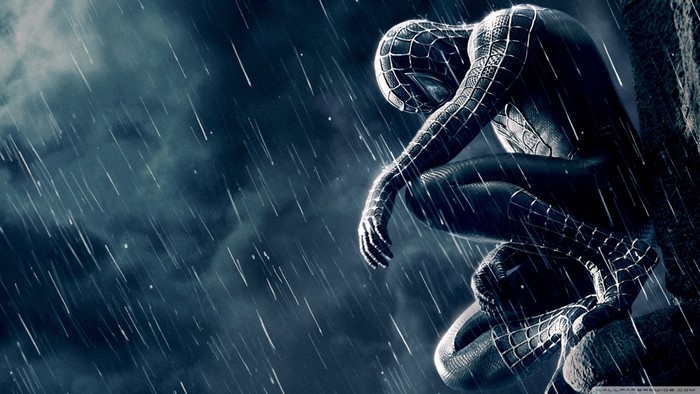 Spider-Man in Black Suit in Rain