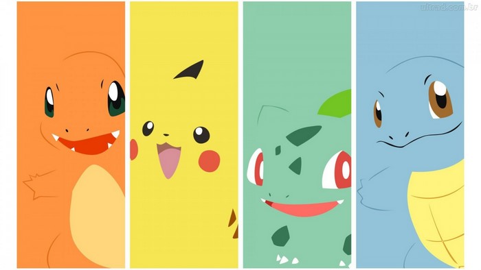 Charmander, Pikachu, Bulbasaur, and Squirtle from Pokemon